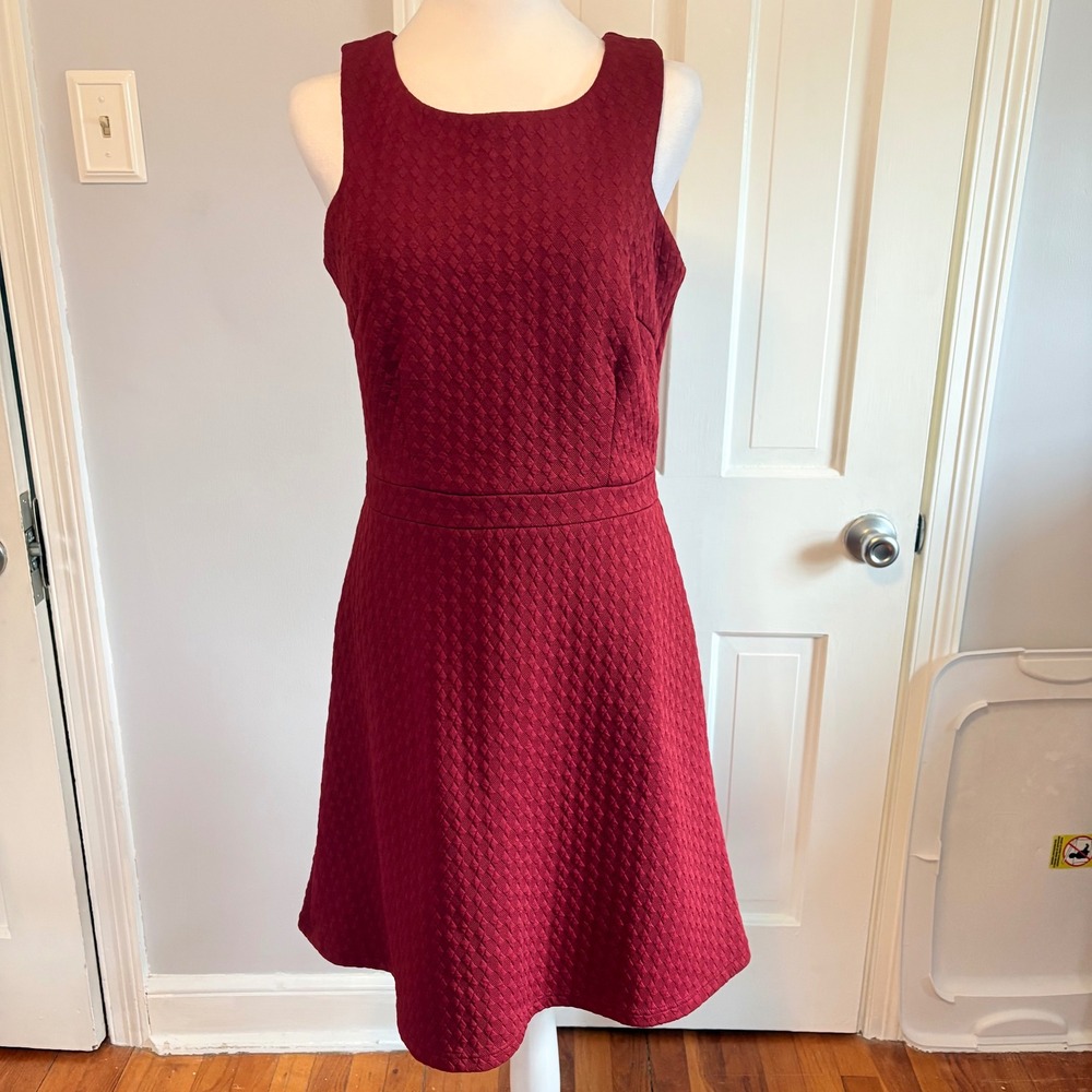 Collective Concepts Womens Medium Fit & Flare Dress Burgundy Quilted Textured